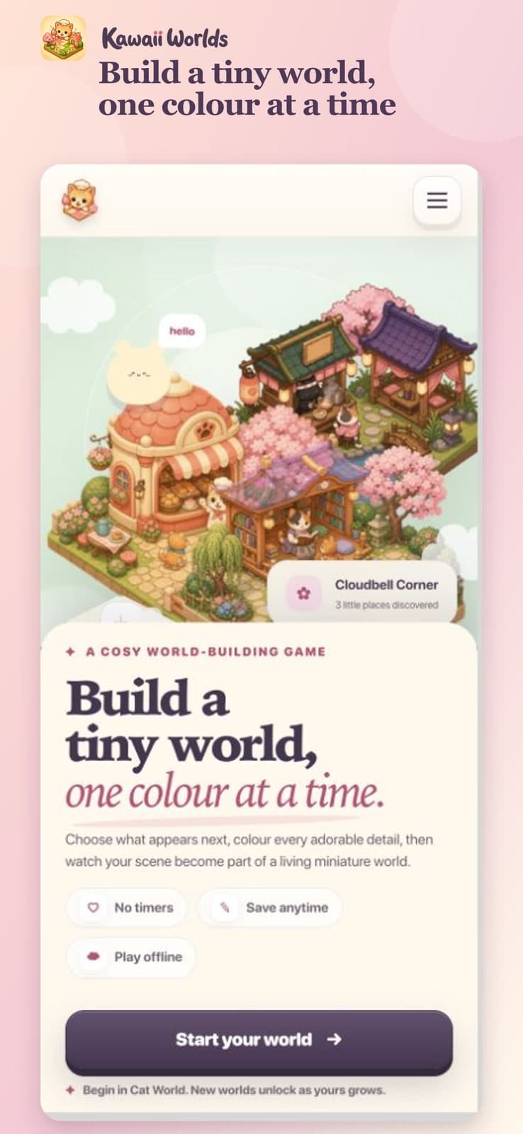 Kawaii Worlds Cat World shown inside the native game